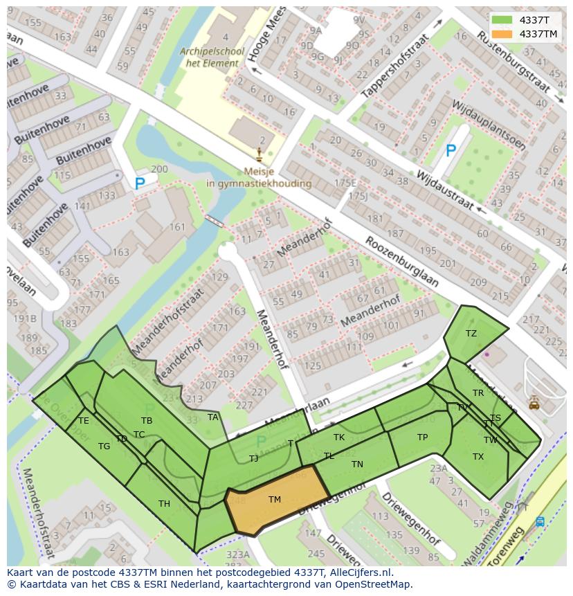 Afbeelding van het postcodegebied 4337 TM op de kaart.
