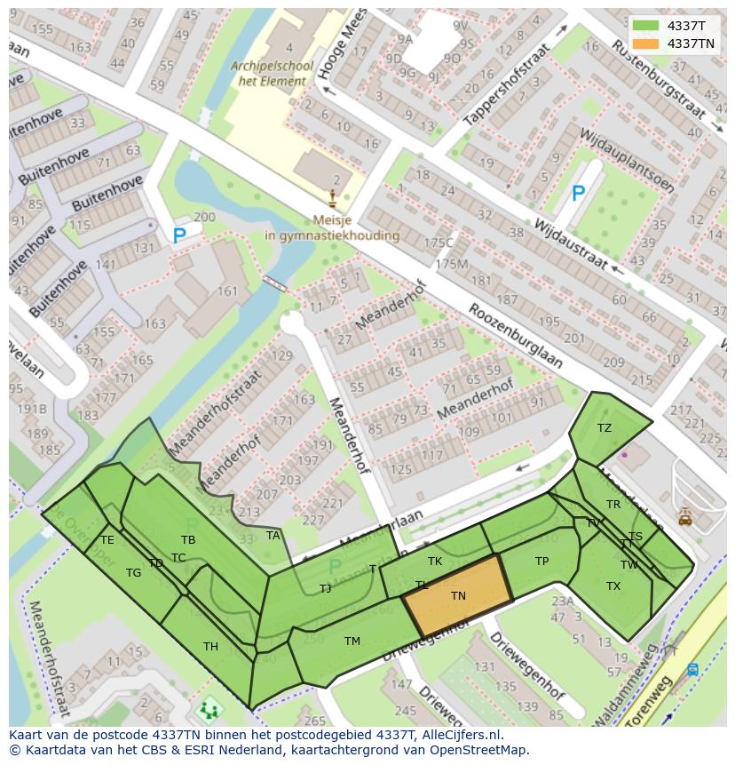 Afbeelding van het postcodegebied 4337 TN op de kaart.