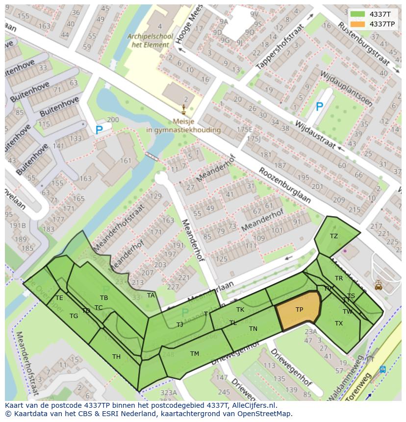 Afbeelding van het postcodegebied 4337 TP op de kaart.