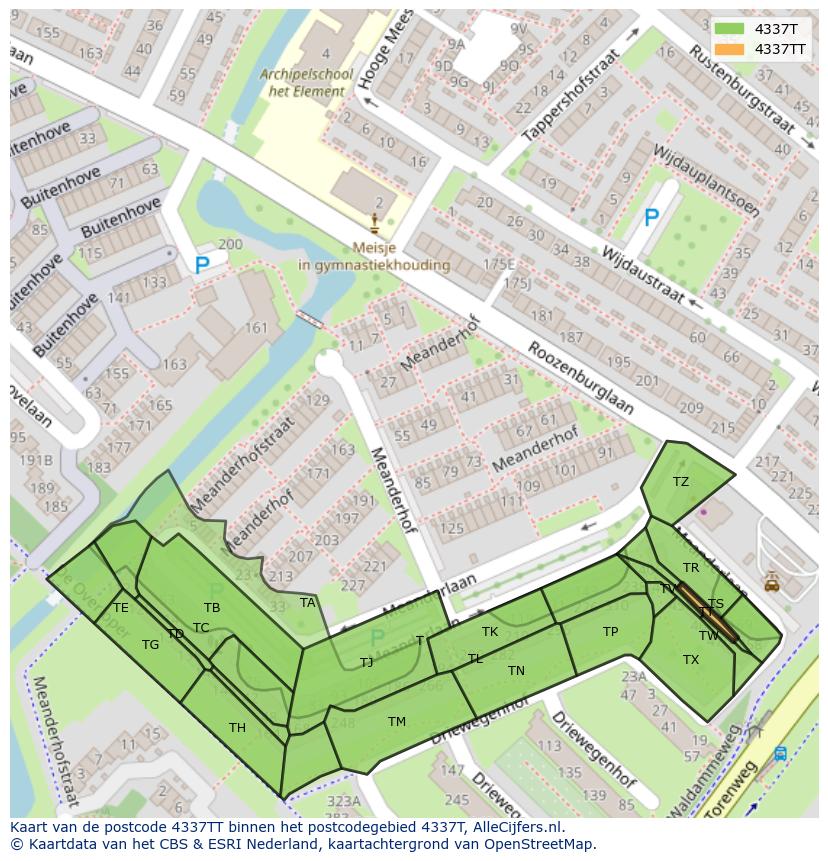 Afbeelding van het postcodegebied 4337 TT op de kaart.