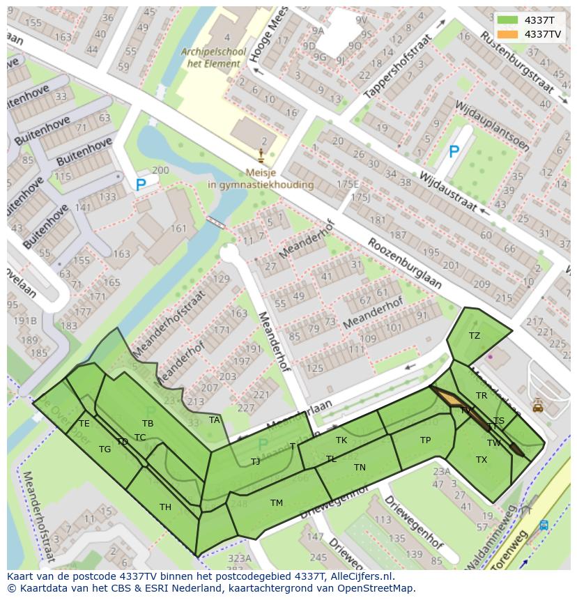 Afbeelding van het postcodegebied 4337 TV op de kaart.