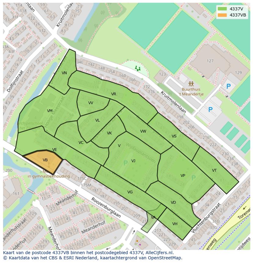 Afbeelding van het postcodegebied 4337 VB op de kaart.