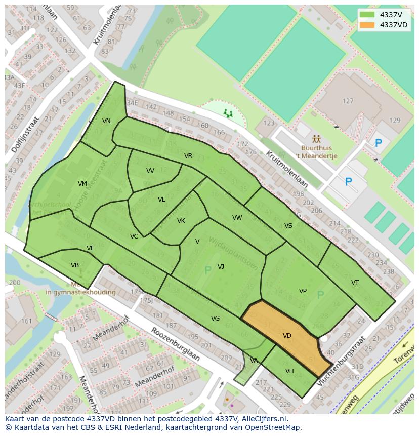 Afbeelding van het postcodegebied 4337 VD op de kaart.