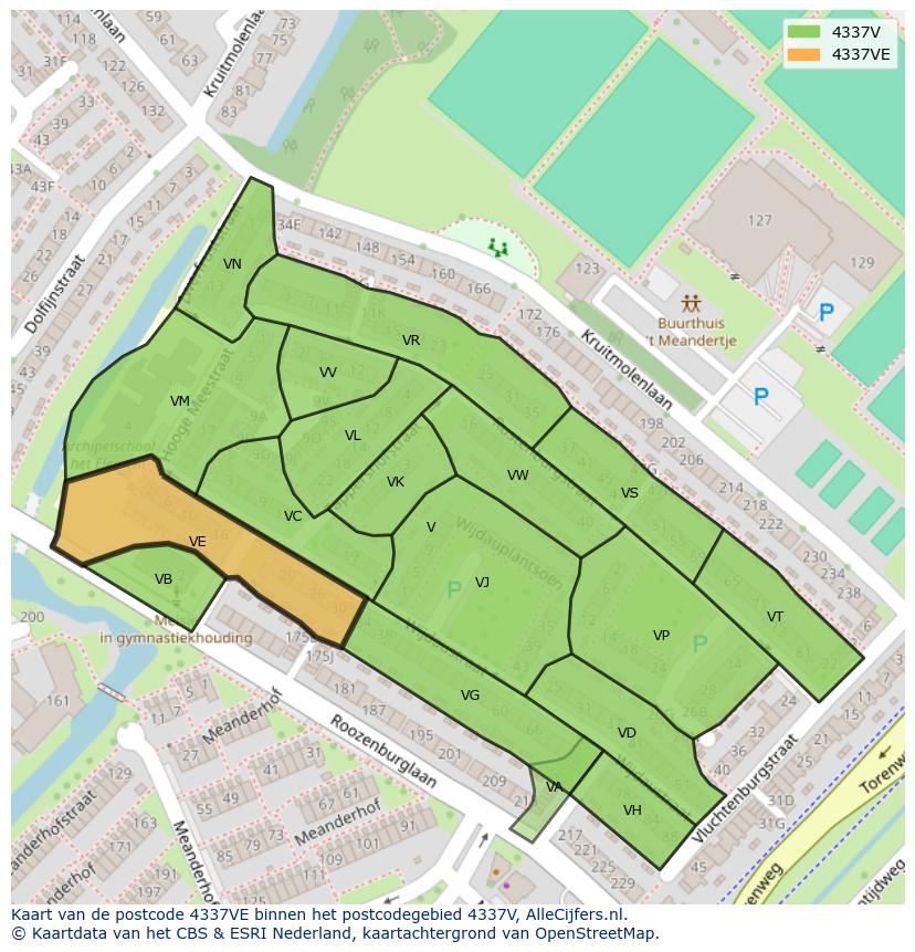 Afbeelding van het postcodegebied 4337 VE op de kaart.