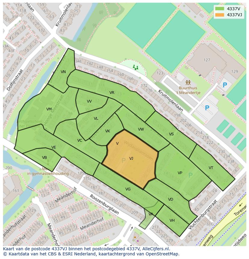 Afbeelding van het postcodegebied 4337 VJ op de kaart.