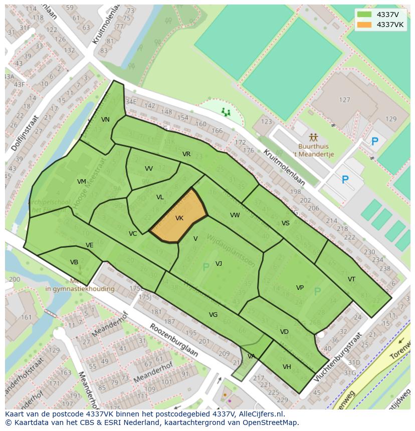 Afbeelding van het postcodegebied 4337 VK op de kaart.