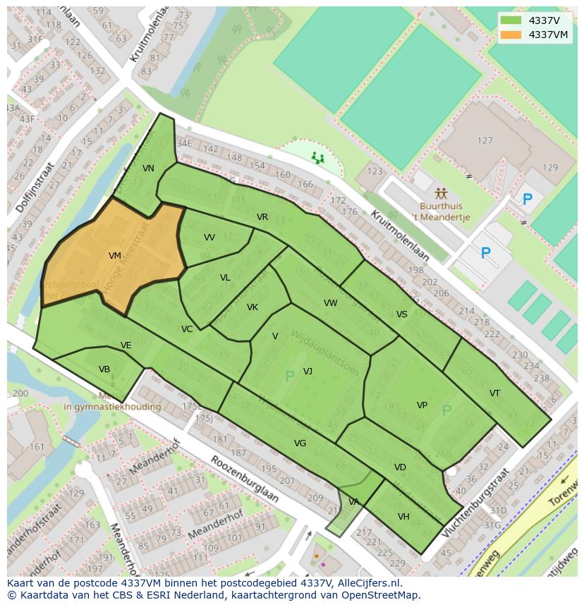Afbeelding van het postcodegebied 4337 VM op de kaart.