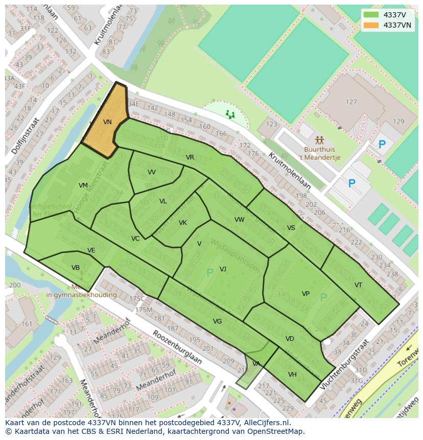 Afbeelding van het postcodegebied 4337 VN op de kaart.