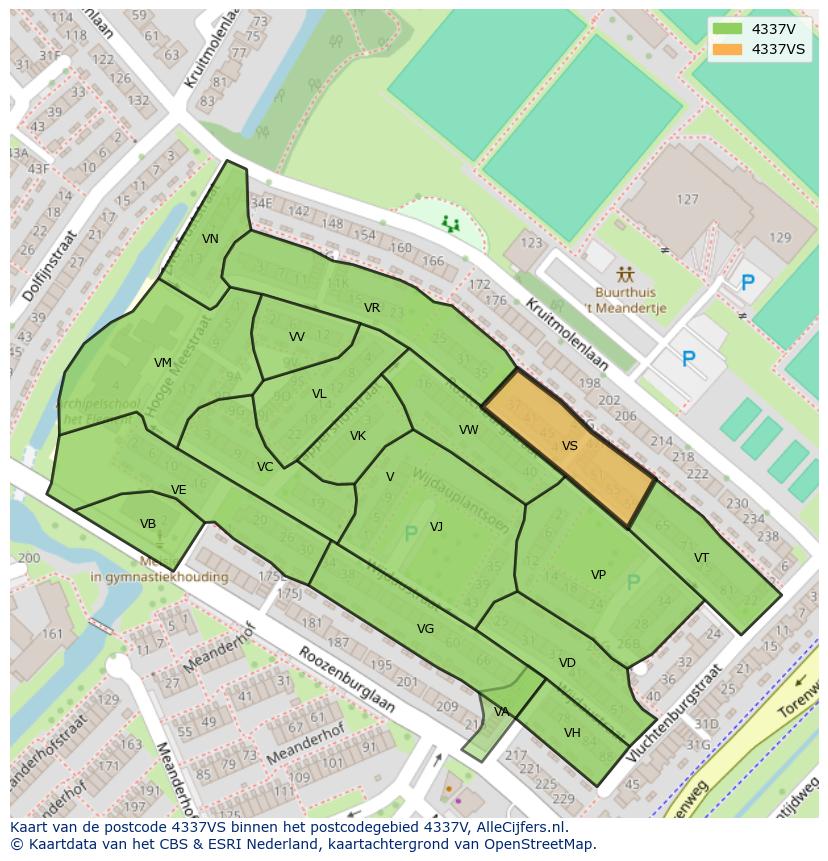 Afbeelding van het postcodegebied 4337 VS op de kaart.