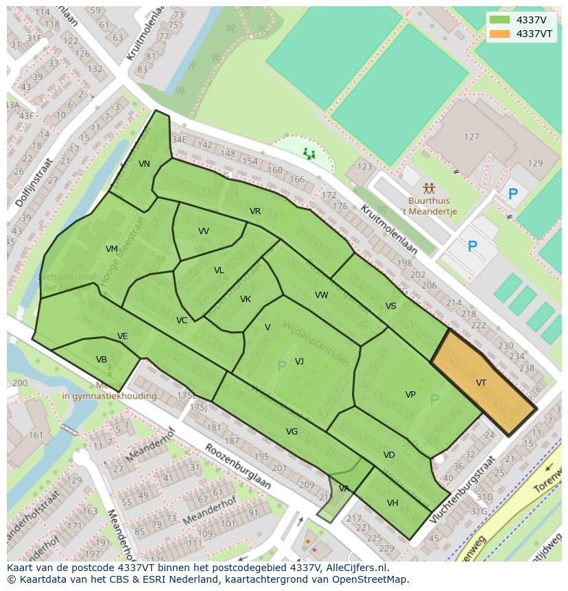 Afbeelding van het postcodegebied 4337 VT op de kaart.