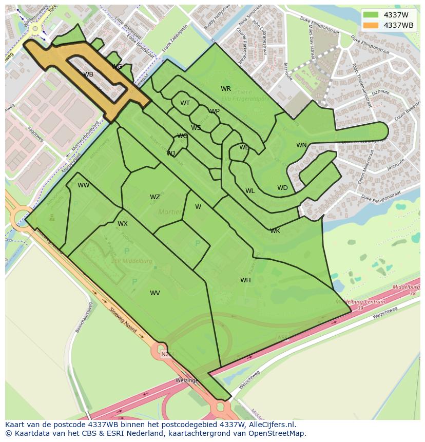 Afbeelding van het postcodegebied 4337 WB op de kaart.
