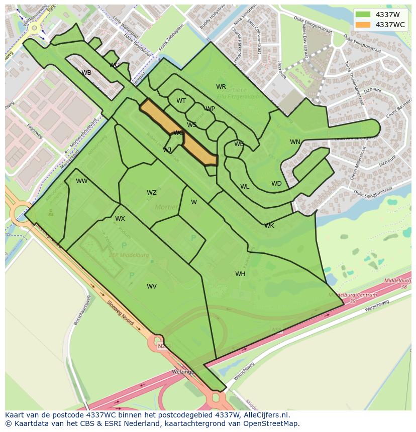 Afbeelding van het postcodegebied 4337 WC op de kaart.