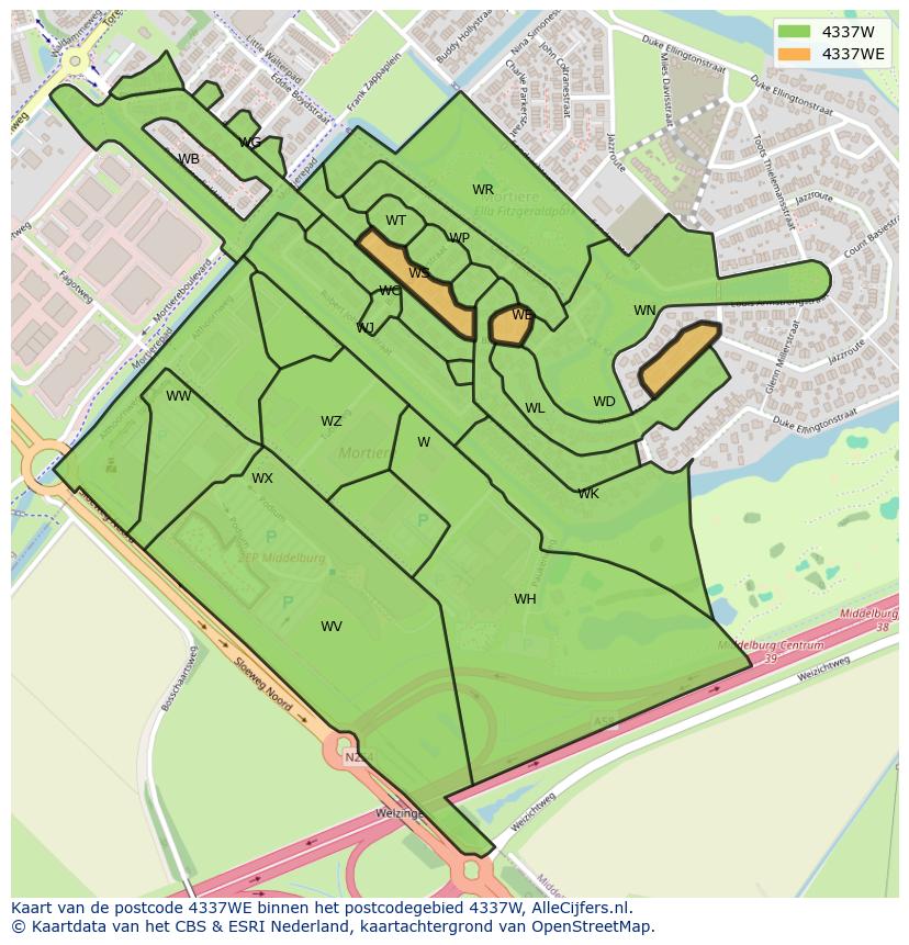 Afbeelding van het postcodegebied 4337 WE op de kaart.