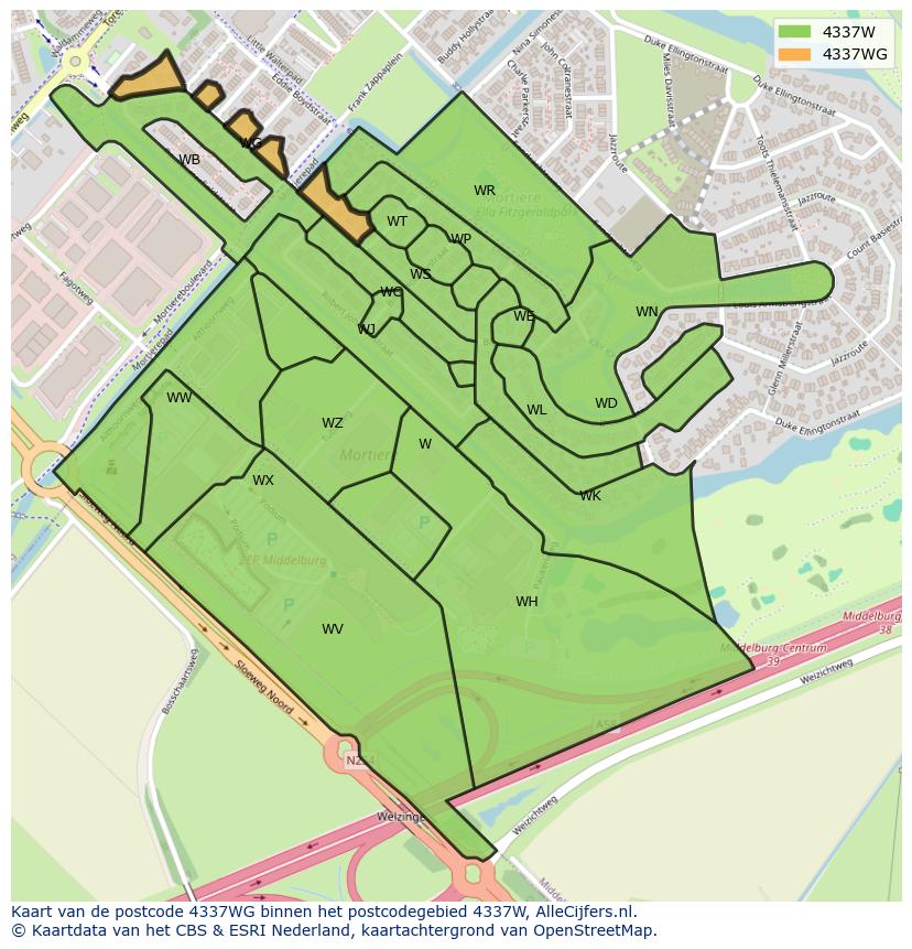 Afbeelding van het postcodegebied 4337 WG op de kaart.