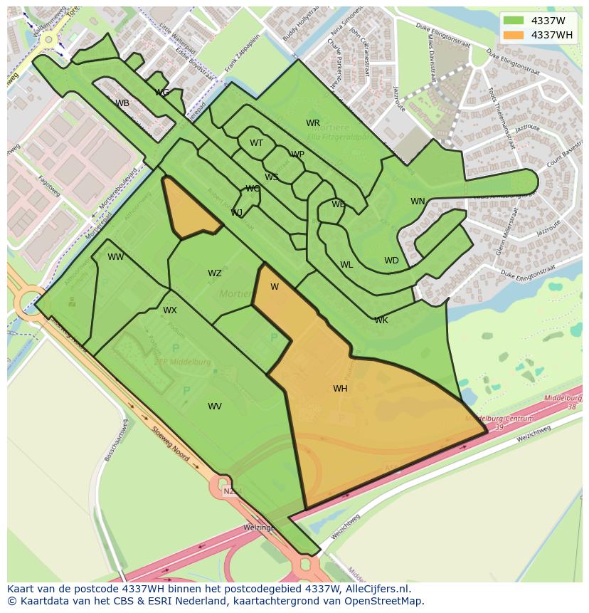 Afbeelding van het postcodegebied 4337 WH op de kaart.