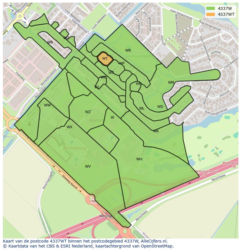 Afbeelding van het postcodegebied 4337 WT op de kaart.