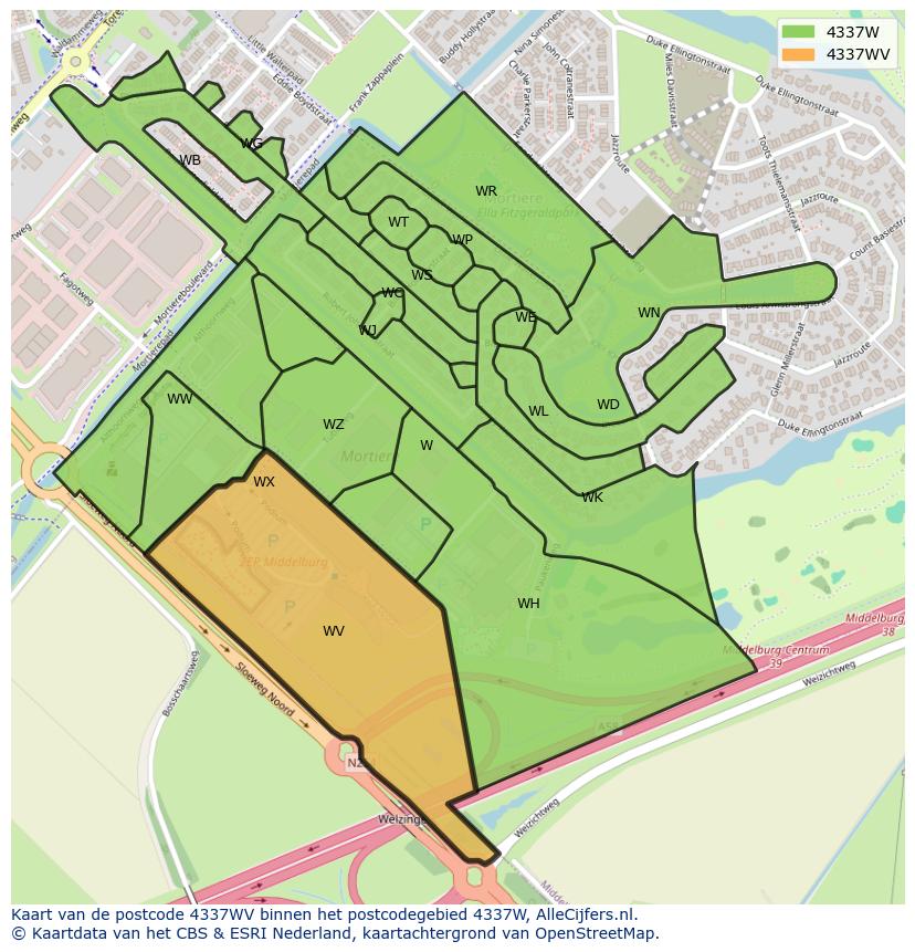 Afbeelding van het postcodegebied 4337 WV op de kaart.