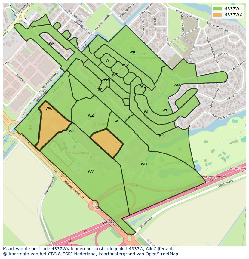 Afbeelding van het postcodegebied 4337 WX op de kaart.