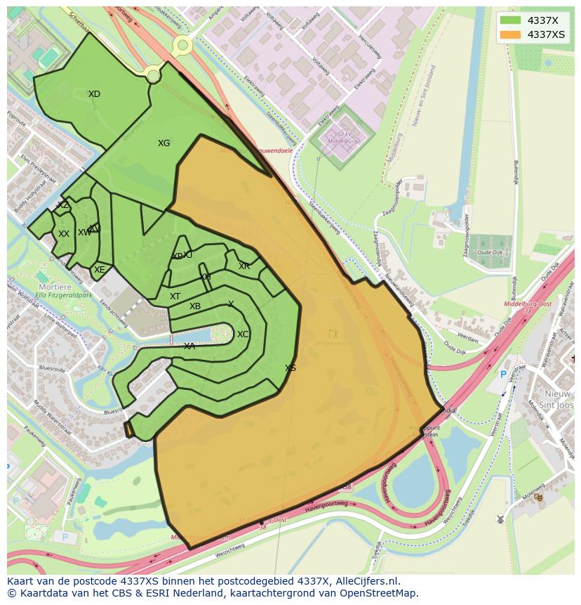 Afbeelding van het postcodegebied 4337 XS op de kaart.