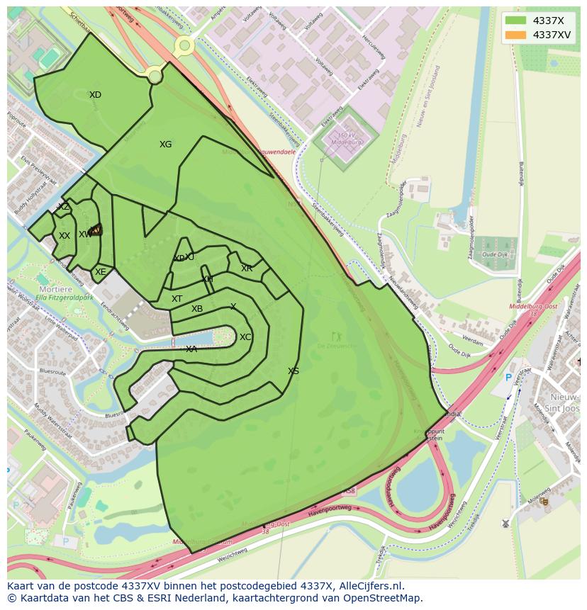 Afbeelding van het postcodegebied 4337 XV op de kaart.