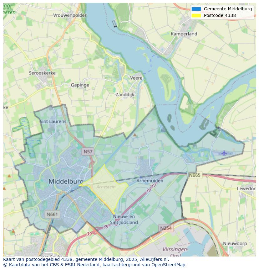 Afbeelding van het postcodegebied 4338 op de kaart.