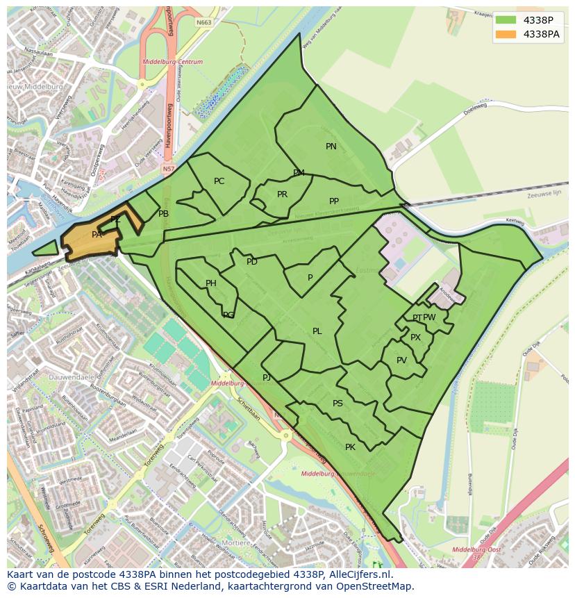 Afbeelding van het postcodegebied 4338 PA op de kaart.