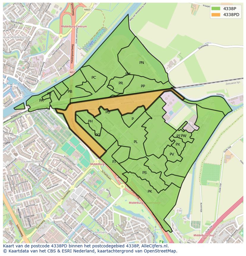 Afbeelding van het postcodegebied 4338 PD op de kaart.