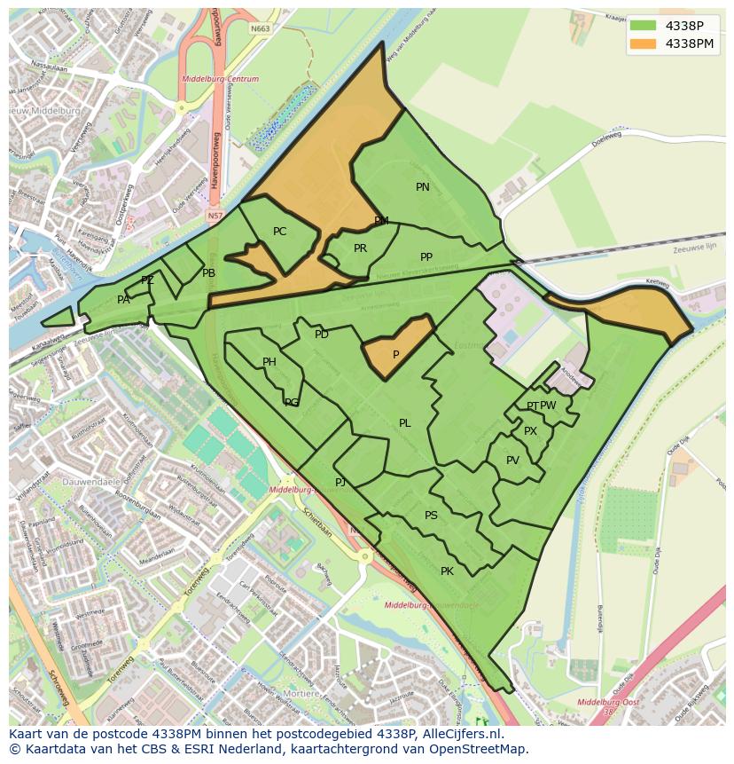 Afbeelding van het postcodegebied 4338 PM op de kaart.