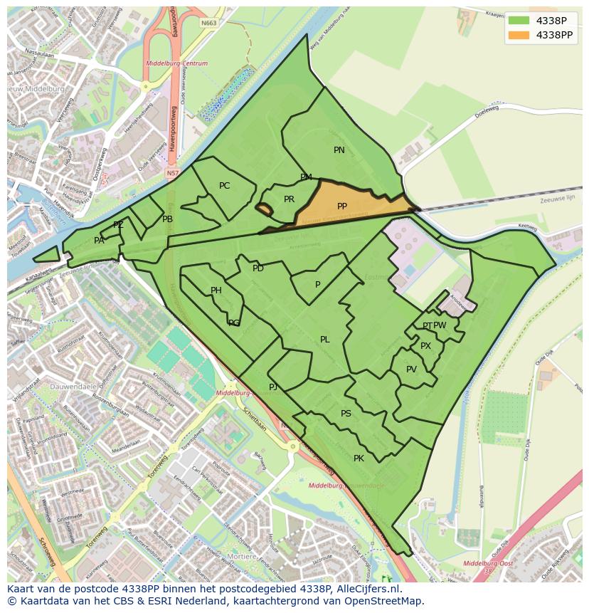 Afbeelding van het postcodegebied 4338 PP op de kaart.