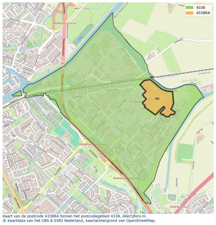 Afbeelding van het postcodegebied 4338 RA op de kaart.