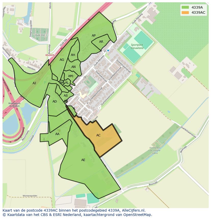 Afbeelding van het postcodegebied 4339 AC op de kaart.