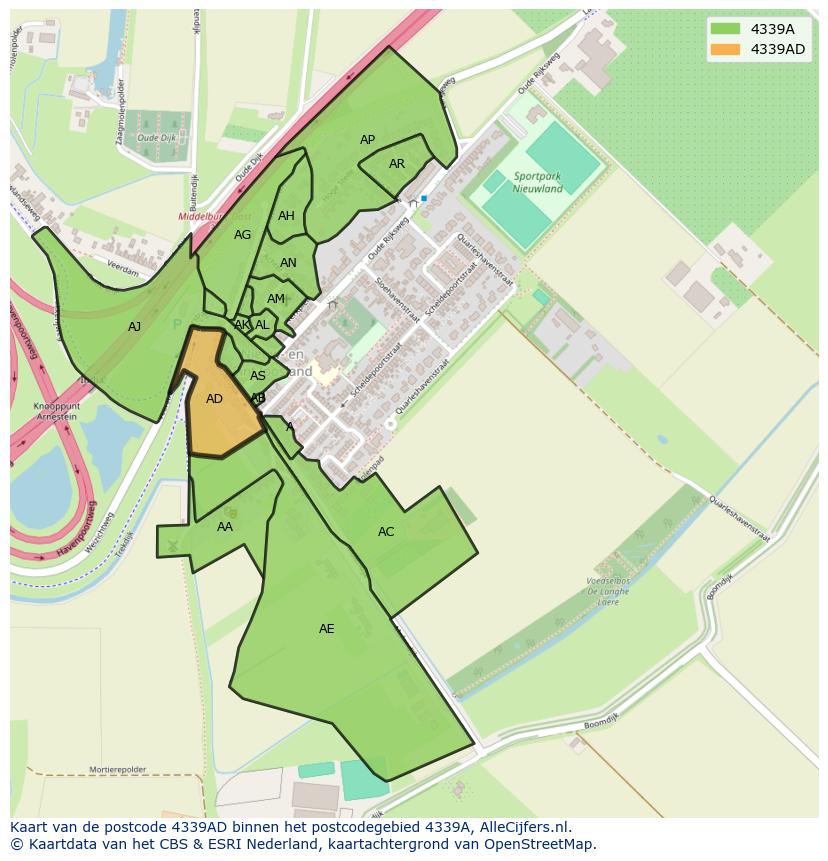 Afbeelding van het postcodegebied 4339 AD op de kaart.