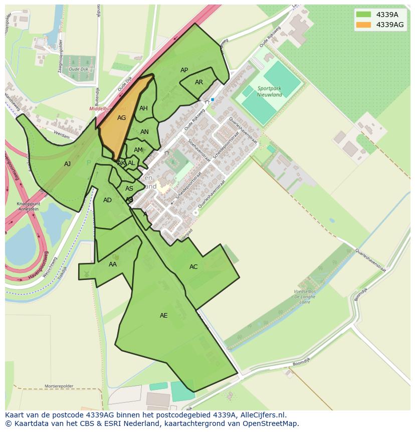 Afbeelding van het postcodegebied 4339 AG op de kaart.