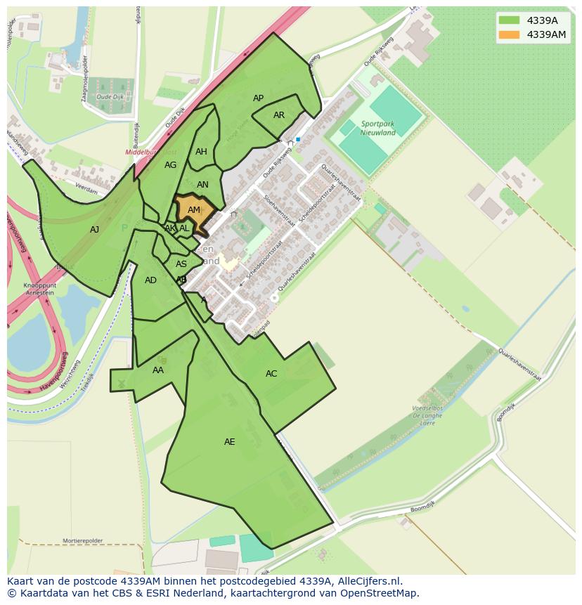 Afbeelding van het postcodegebied 4339 AM op de kaart.