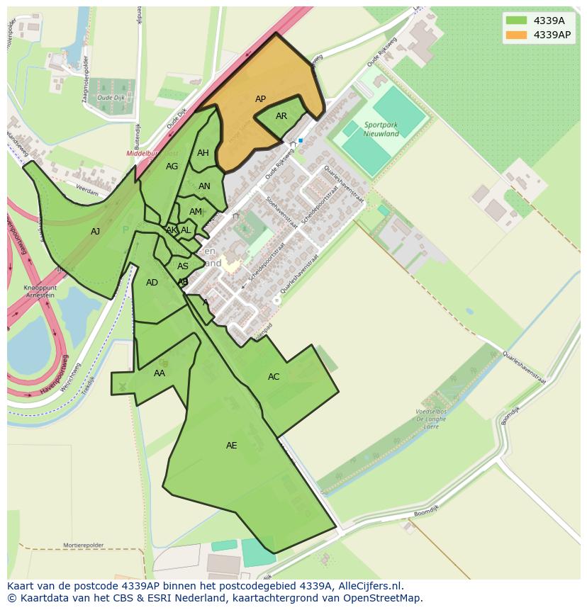 Afbeelding van het postcodegebied 4339 AP op de kaart.
