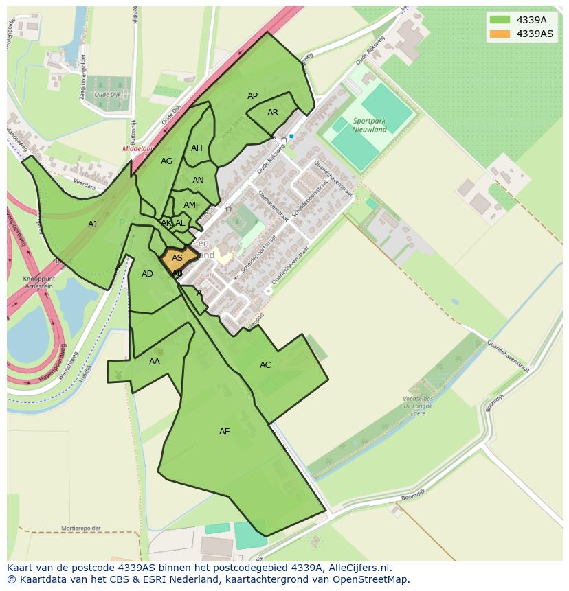Afbeelding van het postcodegebied 4339 AS op de kaart.