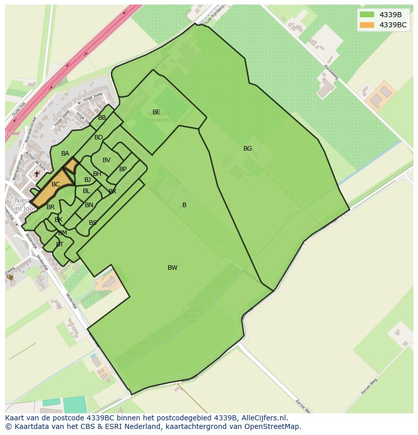 Afbeelding van het postcodegebied 4339 BC op de kaart.
