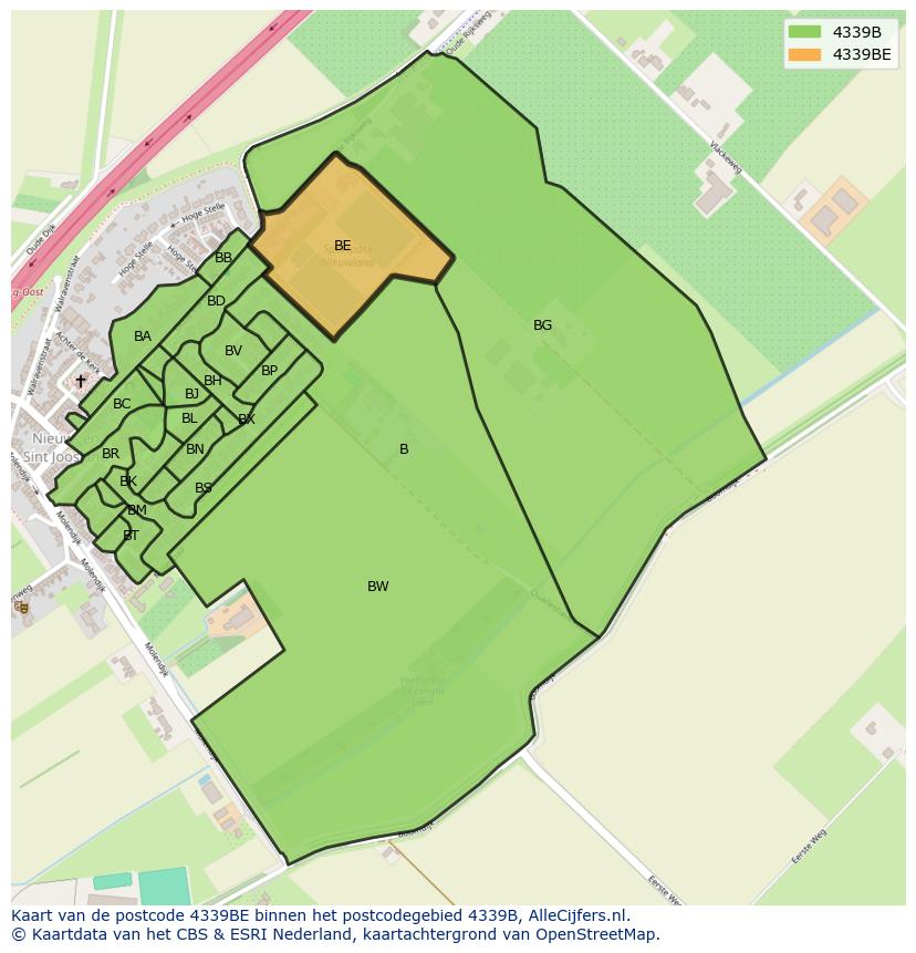 Afbeelding van het postcodegebied 4339 BE op de kaart.
