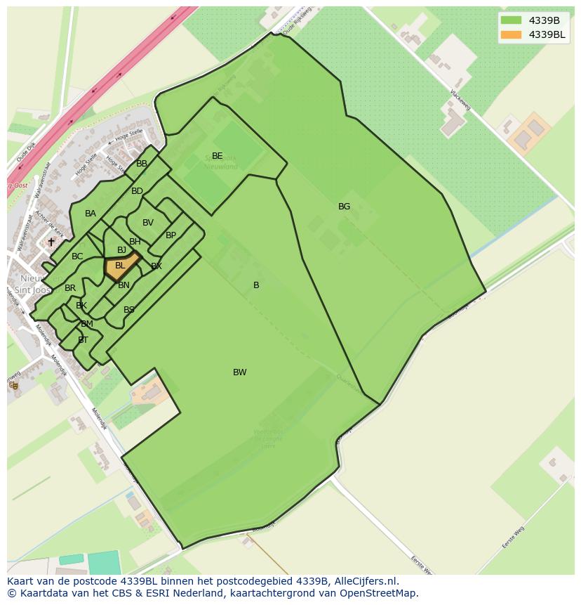 Afbeelding van het postcodegebied 4339 BL op de kaart.