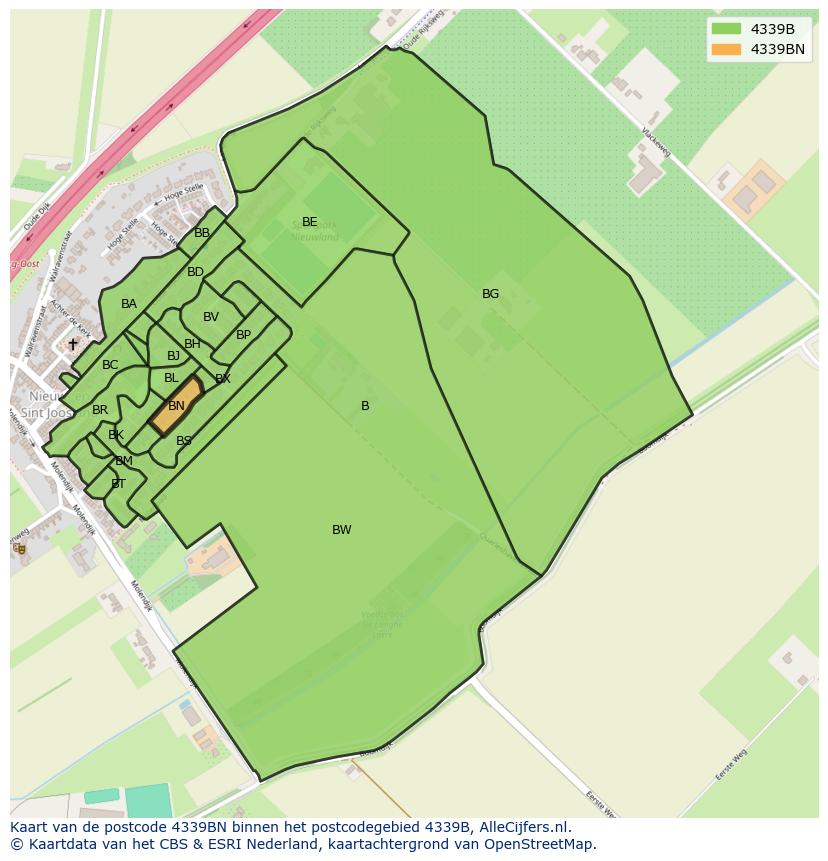 Afbeelding van het postcodegebied 4339 BN op de kaart.