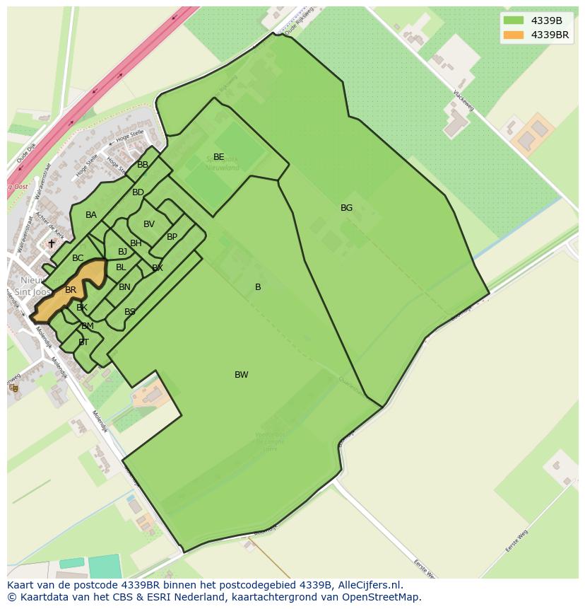 Afbeelding van het postcodegebied 4339 BR op de kaart.