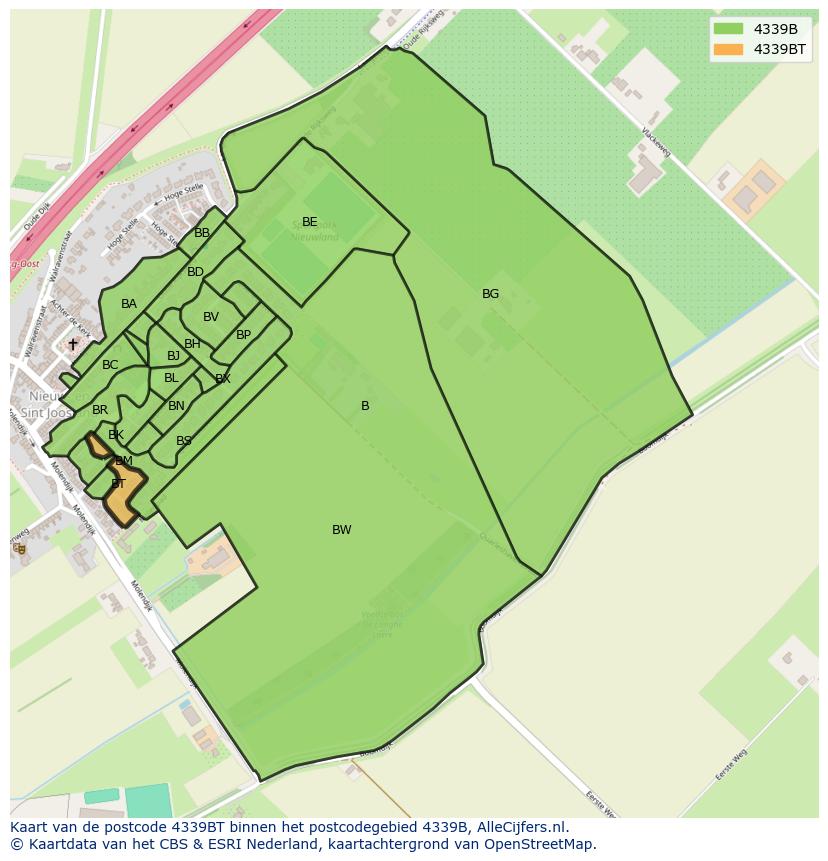Afbeelding van het postcodegebied 4339 BT op de kaart.