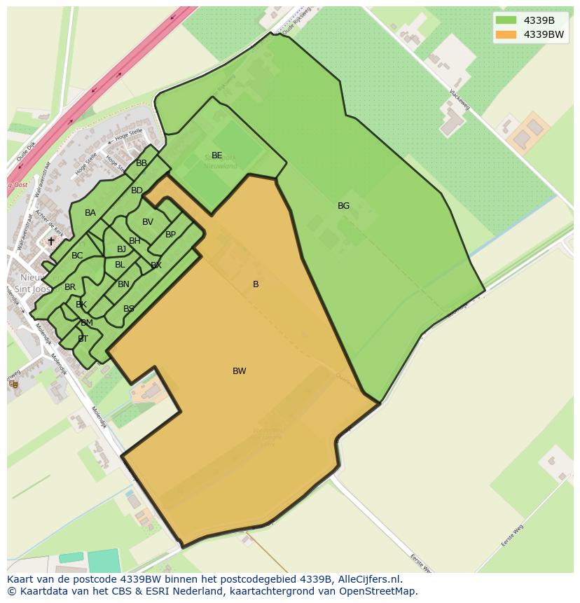 Afbeelding van het postcodegebied 4339 BW op de kaart.