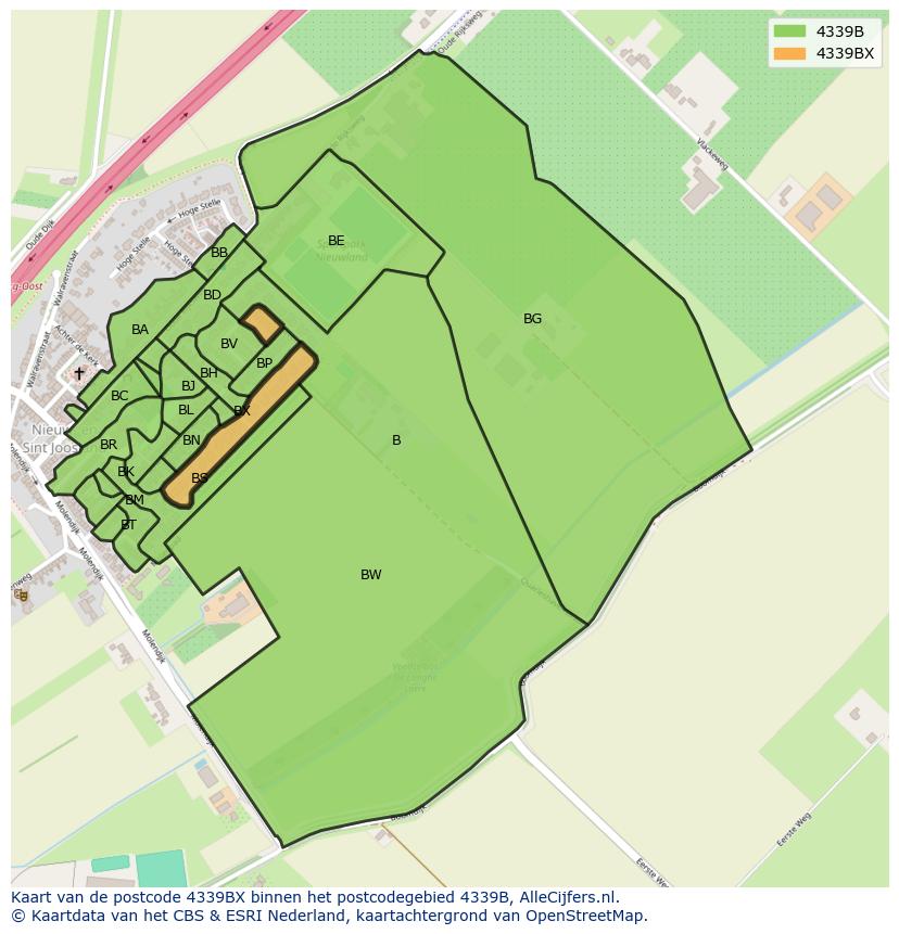 Afbeelding van het postcodegebied 4339 BX op de kaart.