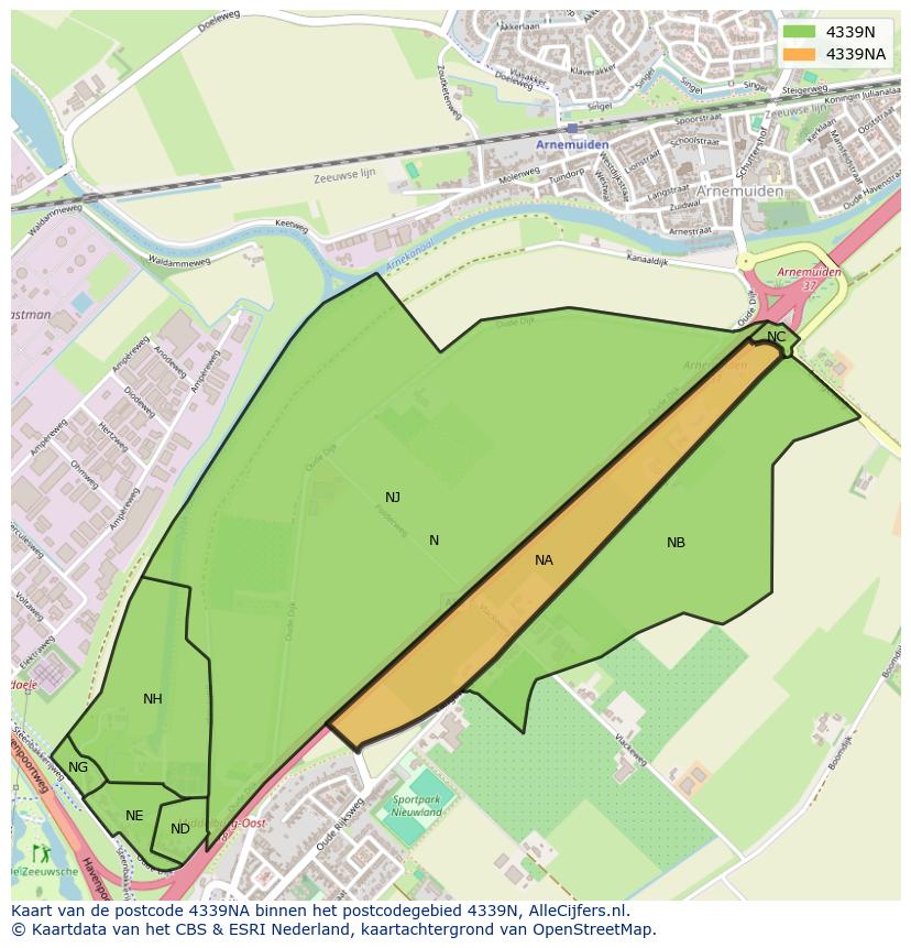 Afbeelding van het postcodegebied 4339 NA op de kaart.