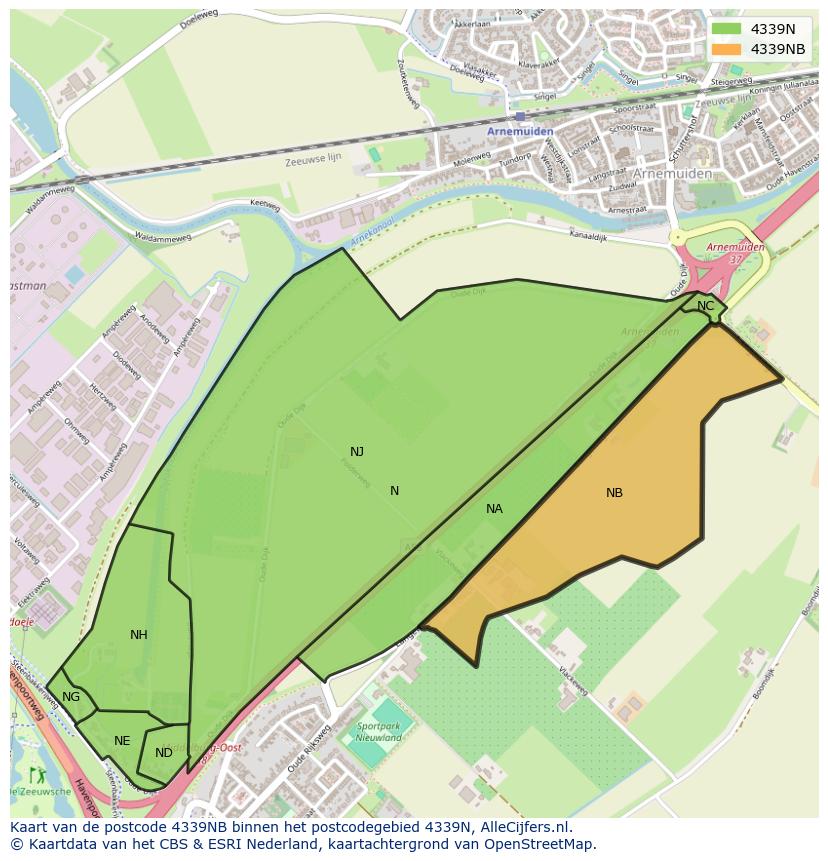 Afbeelding van het postcodegebied 4339 NB op de kaart.