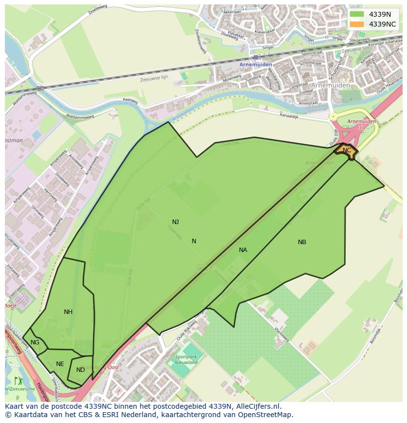 Afbeelding van het postcodegebied 4339 NC op de kaart.