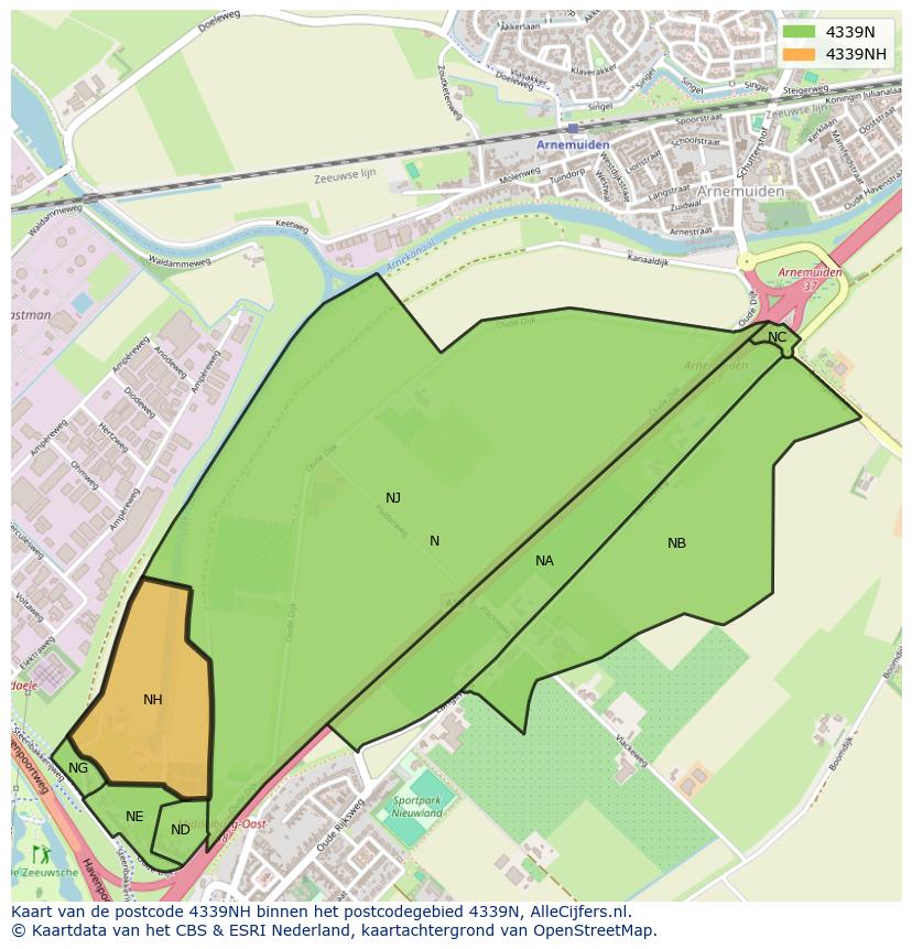 Afbeelding van het postcodegebied 4339 NH op de kaart.