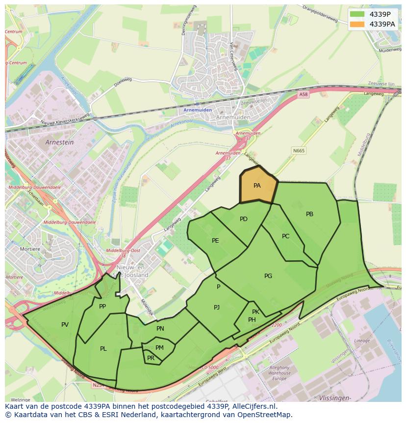 Afbeelding van het postcodegebied 4339 PA op de kaart.