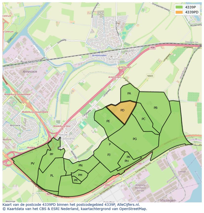 Afbeelding van het postcodegebied 4339 PD op de kaart.
